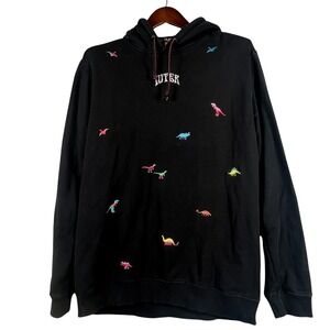 IUTER Mens XL Made In Italy Embroidered Dino Hoodie Black Streetwear Hype Milan